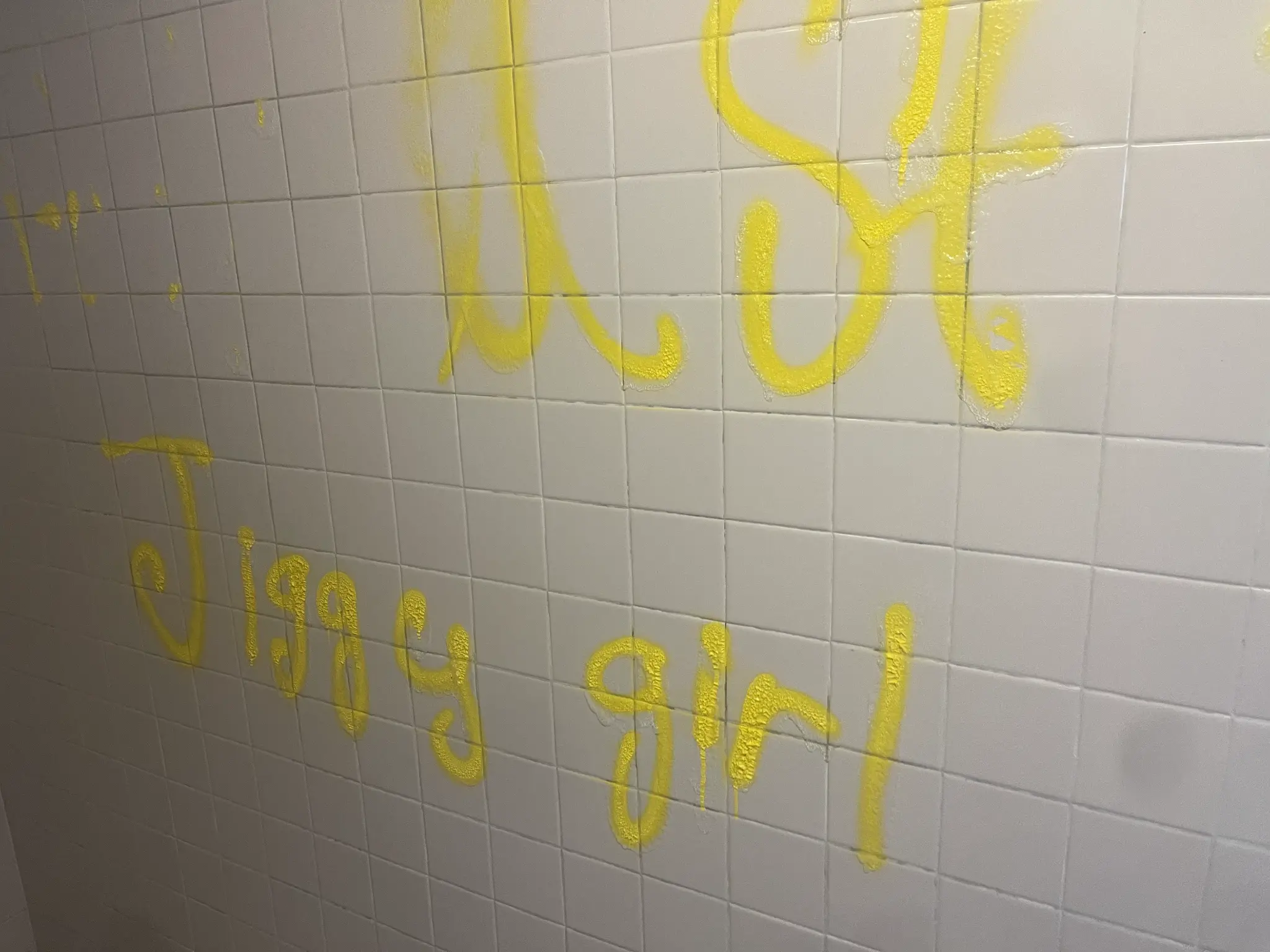 After graffiti removal - clean bathroom wall